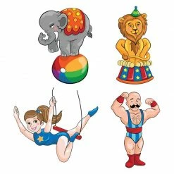 Blue Panda Carnival Cutouts Party Supplies - 12-Piece Circus Theme Birthday Party Favors Animals, Clown Performers, Colorful Print Design Decoration On 350 GSM Paper