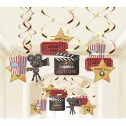 Blue Panda Movie Night Hanging Paper Ceiling Decorations, Party Supplies (30 Pieces) Special Occasions