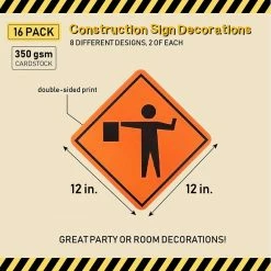 Special Occasions Blue Panda 16-Pack Under Construction Zone Sign Cutouts For Kids Birthday Party Supplies, Assorted, 12 X 12 Inches