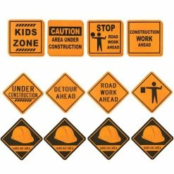 Special Occasions Blue Panda 16-Pack Under Construction Zone Sign Cutouts For Kids Birthday Party Supplies, Assorted, 12 X 12 Inches