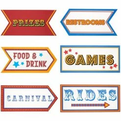 Blue Panda Carnival Party Supplies - 6-Pack Word Cutouts Signs For Theme Party Decorations, Kids Birthday Party Favors On 350 GSM Cardstock Paper, 17.5 X 8 Inches