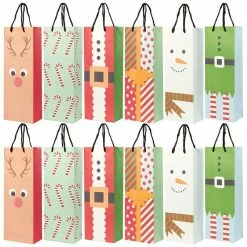 Blue Panda Wine Bottle Gift Bags For Christmas, 6 Cute Designs (5.5 X 15 X 3.2 In, 24 Pack)