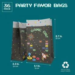 Blue Panda Black Party Favor Bags, Video Game Treat Bag (5.1 X 8.7 X 3.25 In, 36 Pack)