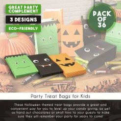 Blue Panda Halloween Party Favor Bags In 3 Spooky Faces Designs ( 5.1 X 8.7 In, 36 Pack)