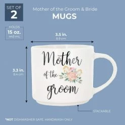 Special Occasions Blue Panda 2-Pack Stackable Bone China Coffee Mug, Mother Of The Groom/Bride, 15oz