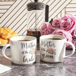 Special Occasions Blue Panda 2-Pack Stackable Bone China Coffee Mug, Mother Of The Groom/Bride, 15oz