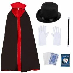 Blue Panda Magician Costume For Halloween, Includes Hat, Gloves, Wand, Cape, And Playing Cards (Adult Size, 5 Pieces)