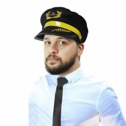 Blue Panda Halloween Pilot Cap And Black Tie For Men, Costume Accessories (One Size, 2 Pieces)