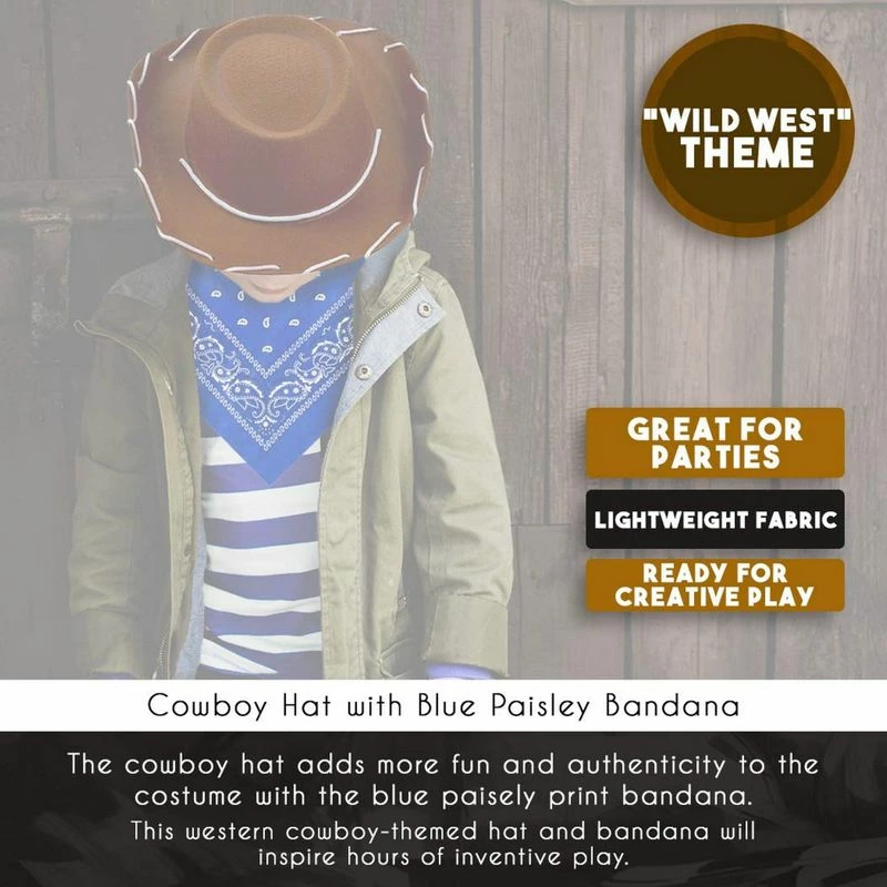 Blue Panda Cowboy Hat And Bandana For Kids Western Themed Birthday Party, Halloween Costume Accessory Special Occasions 5 Blue Panda Cowboy Hat And Bandana For Kids Western Themed Birthday Party, Halloween Costume Accessory Special Occasions