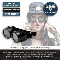 Blue Panda Steampunk Goggles, Vintage Victorian Style Costume Accessories (Black)