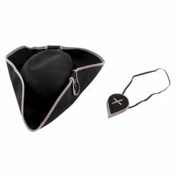 Blue Panda Tricorn Pirate Hat With Eye Patch For Halloween Costume Party, Adult