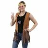 Blue Panda 60s 70s Hippie Costume Accessories - 5-Set Vest Headband Glasses Pouch Necklace, Women Size S Brown Halloween
