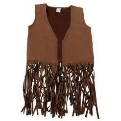 Blue Panda 60s 70s Hippie Costume Accessories - 5-Set Vest Headband Glasses Pouch Necklace, Women Size S Brown Halloween