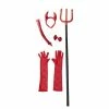 Blue Panda Halloween Red Devil Costume Accessory - 5-Set Lace Gloves, Tail, Bow Tie, Headband, Pitchfork