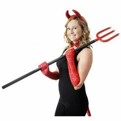 Blue Panda Halloween Red Devil Costume Accessory - 5-Set Lace Gloves, Tail, Bow Tie, Headband, Pitchfork