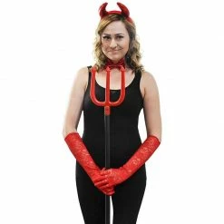 Blue Panda Halloween Red Devil Costume Accessory - 5-Set Lace Gloves, Tail, Bow Tie, Headband, Pitchfork