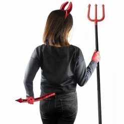 Blue Panda Halloween Red Devil Costume Accessory - 5-Set Lace Gloves, Tail, Bow Tie, Headband, Pitchfork
