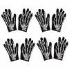 Blue Panda Halloween Skeleton Hand Gloves - 4-Pair Finger Bone Print Costume Accessory, Men Women Teen Black