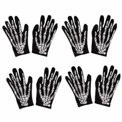 Blue Panda Halloween Skeleton Hand Gloves - 4-Pair Finger Bone Print Costume Accessory, Men Women Teen Black