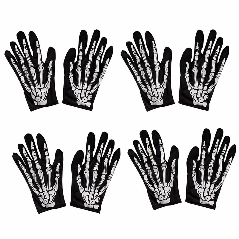 Blue Panda Halloween Skeleton Hand Gloves - 4-Pair Finger Bone Print Costume Accessory, Men Women Teen Black 3 Blue Panda Halloween Skeleton Hand Gloves - 4-Pair Finger Bone Print Costume Accessory, Men Women Teen Black