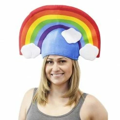 Blue Panda Rainbow Plush Costume Hat, Neon Head Cover For Halloween (24 In)