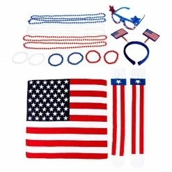 Blue Panda 4th Of July Party Favors, Includes Sunglasses, Headband, Bead Necklaces, Bracelets, Socks, And Bandana (16 Pieces)
