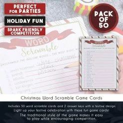 Blue Panda Juvale Christmas Word Scramble Game For Holiday Parties, Kid's Game (5 X 7 In, 50 Pack)