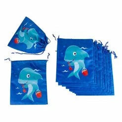 Blue Panda Drawstring Favor Bags For Shark Party (10 X 12 In, 12 Pack)