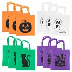 Blue Panda Halloween Tote Bags - 12-Pack Reusable Trick-or-Treat Bags, Party Gift Bags, Candy Goodie Toy Bags For Kids Halloween Party Favors, 3 Of Each 4 Designs, 15 X 16 Inches