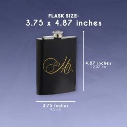 Blue Panda Liquor Flasks - 2-Piece, 8 Oz Mr And Mrs Pocket Drinking Flasks, Stainless Steel Flask Set With Funnel, Wedding Gifts For Bride And Groom, Black And Pink