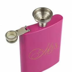 Blue Panda Liquor Flasks - 2-Piece, 8 Oz Mr And Mrs Pocket Drinking Flasks, Stainless Steel Flask Set With Funnel, Wedding Gifts For Bride And Groom, Black And Pink