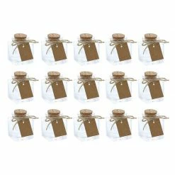 Blue Panda Special Occasions Clear Glass Bottles With Cork Lids- 15-Pack Of Mini Transparent Squared Jars With Stoppers For Vintage Wedding Decoration, DIY, Home, Party Favors, 1.7-Ounce