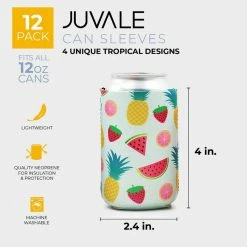 Blue Panda 12-Pack Summer Beer Can Sleeves (Flamingo, Tropical Fruit, Toucan, Ice Cream) Beach And Luau