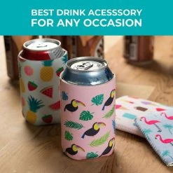 Blue Panda 12-Pack Summer Beer Can Sleeves (Flamingo, Tropical Fruit, Toucan, Ice Cream) Beach And Luau