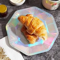 Blue Panda Paper Plate Set, Holographic Silver (9 In, 24-Pack) Plates