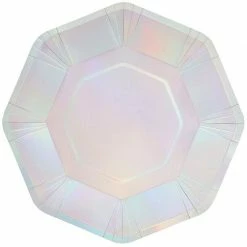 Blue Panda Paper Plate Set, Holographic Silver (9 In, 24-Pack) Plates