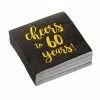 Blue Panda Gold Foil Cheers To 60 Years Black Cocktail Paper Napkins (5 X 5 In, 50 Pack)