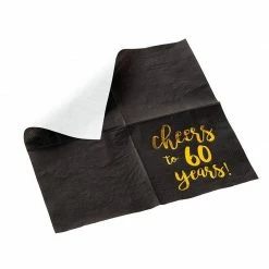 Blue Panda Gold Foil Cheers To 60 Years Black Cocktail Paper Napkins (5 X 5 In, 50 Pack)