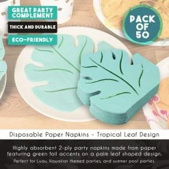 Blue Panda Green Leaf Shape Paper Napkins For Hawaiian Luau Party (6.4 X 6.2 In, 50 Pack) 12 Blue Panda Green Leaf Shape Paper Napkins For Hawaiian Luau Party (6.4 X 6.2 In, 50 Pack)