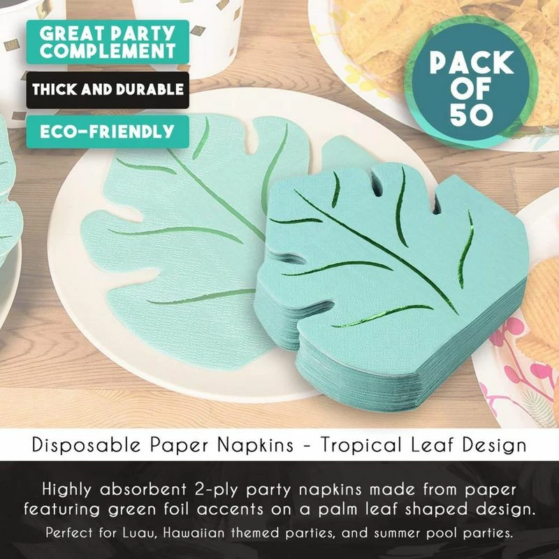 Blue Panda Green Leaf Shape Paper Napkins For Hawaiian Luau Party (6.4 X 6.2 In, 50 Pack) 6 Blue Panda Green Leaf Shape Paper Napkins For Hawaiian Luau Party (6.4 X 6.2 In, 50 Pack)