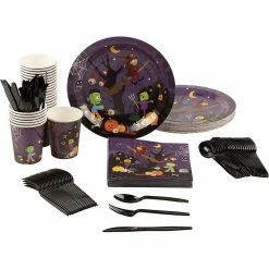 Blue Panda Spooky Halloween Party Bundle, Includes Plates, Napkins, Cups, And Cutlery (24 Guests,144 Pieces)