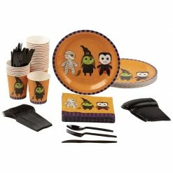Blue Panda Mummy, Witch And Vampire Party Bundle, Includes Plates, Napkins, Cups, And Cutlery (24 Guests,144 Pieces) Special Occasions