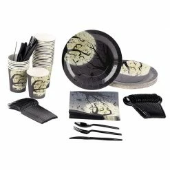Blue Panda Full Moon Halloween Party Bundle, Includes Plates, Napkins, Cups, And Cutlery (24 Guests,144 Pieces) Special Occasions
