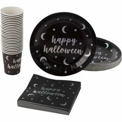 Blue Panda Happy Halloween Party Bundle, Includes Plates, Napkins, And Cups (24 Guests)