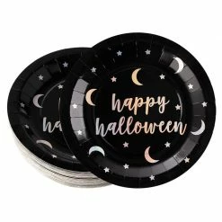 Blue Panda Holographic Happy Halloween Paper Plates For Party (9 In, Black, 48 Pack)