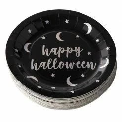 Blue Panda Holographic Happy Halloween Paper Plates For Party (9 In, Black, 48 Pack)