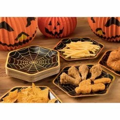 Blue Panda Halloween Party Paper Plates, Spider Web Design, Disposable (9 X 8 In, 50 Pack) Special Occasions