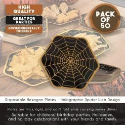 Blue Panda Halloween Party Paper Plates, Spider Web Design, Disposable (9 X 8 In, 50 Pack) Special Occasions
