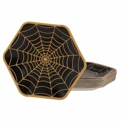 Blue Panda Halloween Party Paper Plates, Spider Web Design, Disposable (9 X 8 In, 50 Pack) Special Occasions