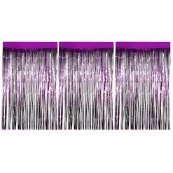 Blue Panda Foil Fringe Curtains - 3-Pack Metallic Purple Foil Curtain, Metallic Tinsel Foil Fringe Curtain For Wedding Photo Backdrop, Birthday Party, Halloween Decoration, Photo-Booth Background, 8 X 3 Feet